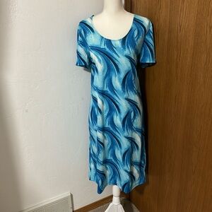Slinky Brand blue, white & black print midi T-shirt dress XL